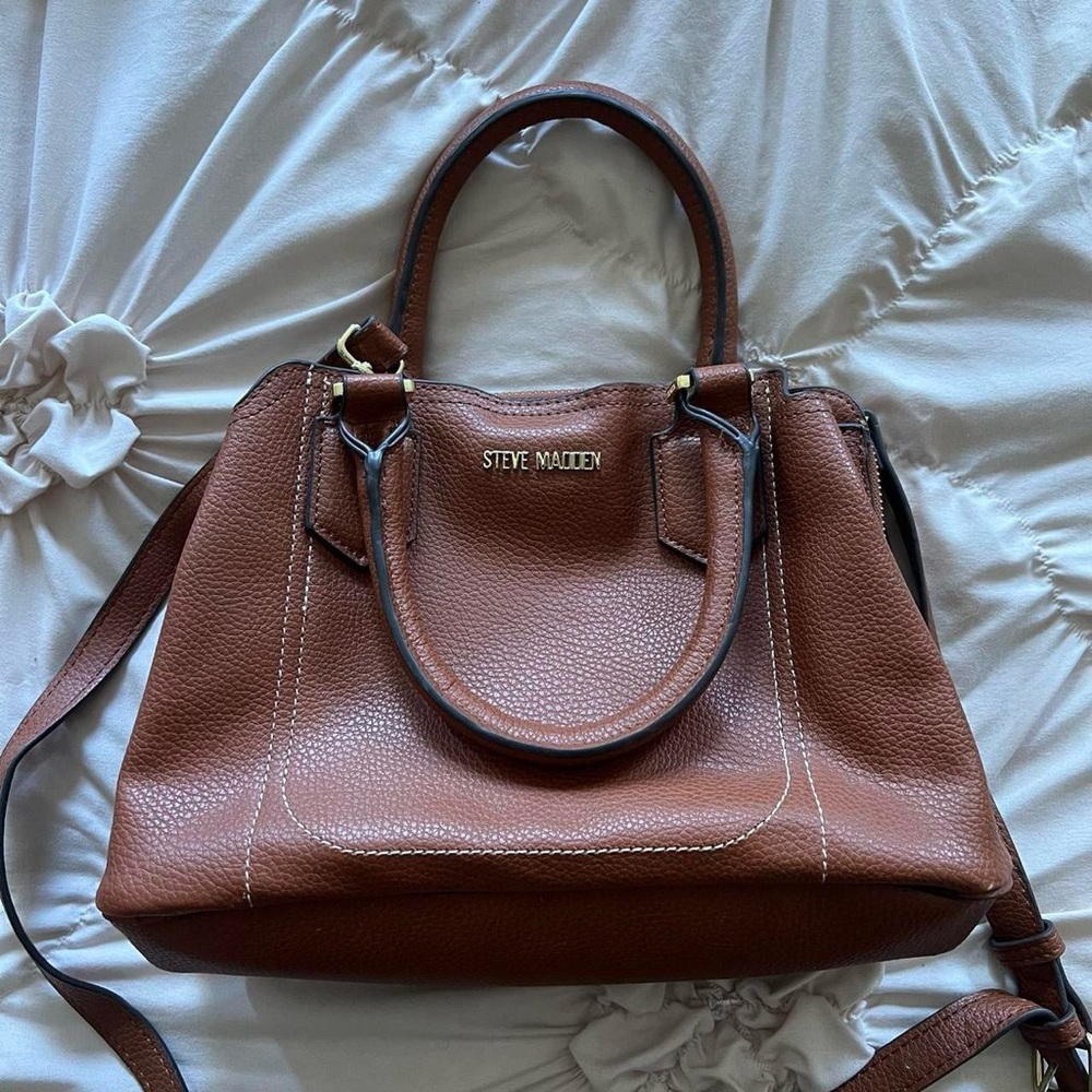 Steve Madden Brown Leather Satchel with Detachable Strap